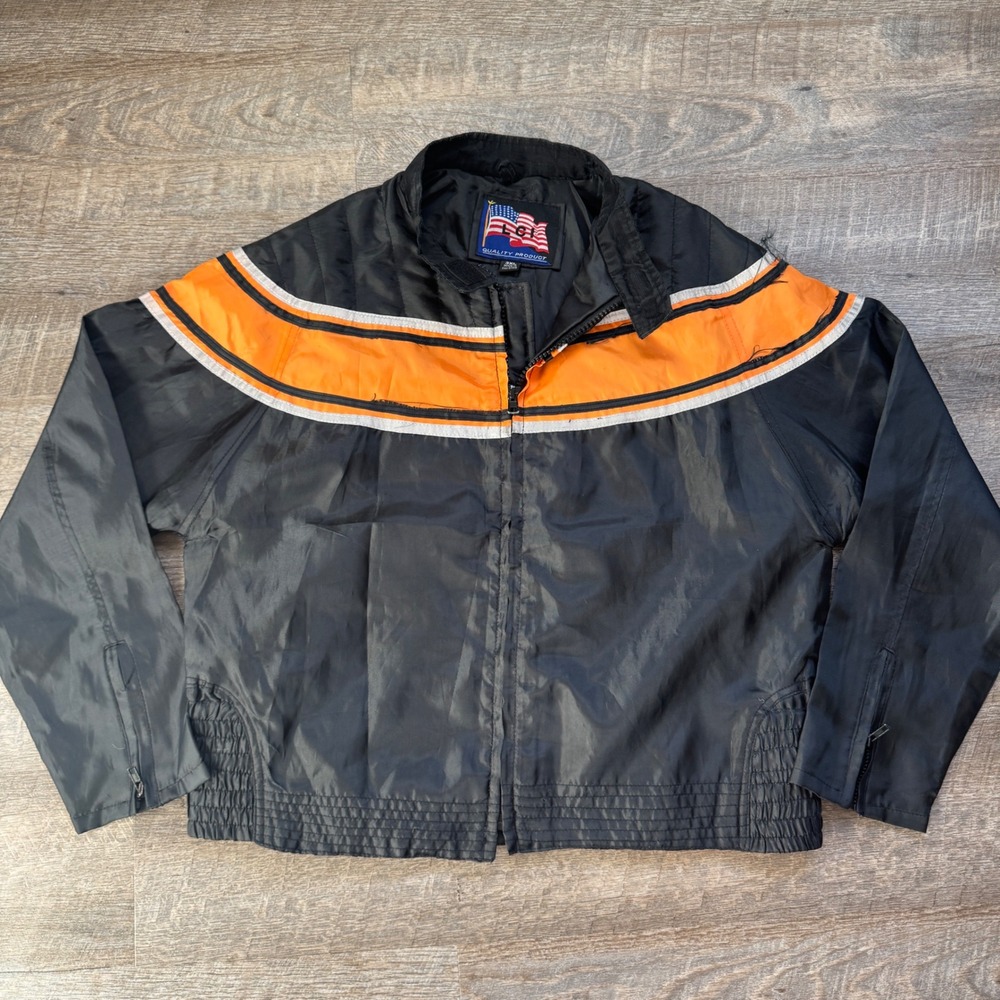 LCI USA Flag Motorcycle Biker Jacket Black Orange White‎ Stripes 3XL Lightweight